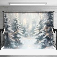 Aperturee Dreamy Winter Forest Backdrop, Snowy Pine Trees Bokeh Lights Soft Focus Nature Photo Background, Bokeh Effect