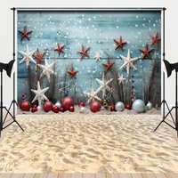 Aperturee Summer Beach Christmas Combo Set Backdrop, Coastal Holiday Theme Studio Background Sand Mat