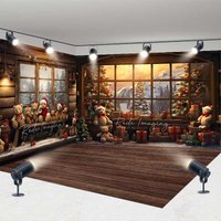 Aperturee Christmas Teddy Bear Window Room Set Backdrop, 3-Wall Cabin Interior Studio Background