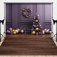 Aperturee Elegant Christmas and Floor Combo Set Backdrop, Purple and Gold Ornaments with Xmas Tree, Holiday Photo Prop, 7 x 5 ft / 7 x 5 ft, 97.4 US