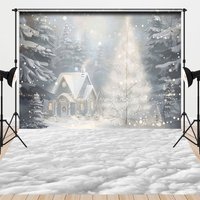 Aperturee Winter Wonderland Combo Set Backdrop, Snowy Forest with Glowing Tree, Christmas Holiday Photo Booth Props