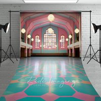 Aperturee Pink Green Dance Hall Architecture Photo Backdrop, 5 x 7 ft (1.5 x 2.1 m), 42 USD, sweep backdrops, LRSD1K79-D