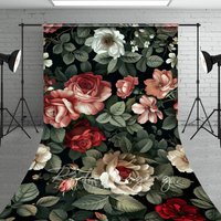 Aperturee Retro Plant Leaves Red Pink Floral Sweep Backdrop, 5 x 7 ft (1.5 x 2.1 m), 42 USD, sweep backdrops, LRSD2K53-D
