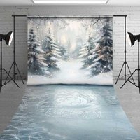 Aperturee Frozen Winter Lake Sweep Backdrop, Snowy Forest Bokeh Lights Ice Floor Photo Background, Soft Focus Prop