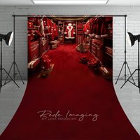 Aperturee Santa Closet Sweep Backdrop Red Suit Wardrobe Gift Photography Background Luxury Dressing Room Christmas Holiday Party Decoration