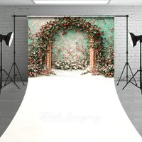 Aperturee Holly Berry Arch Sweep Backdrop Teal Wall Green Leaves Photography Background Winter Christmas Floral Holiday Party Decoration