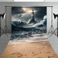 Aperturee Natural Ocean Waves Stormy Lighthouse Sweep Backdrop, 5 x 7 ft (1.5 x 2.1 m), 42 USD, sweep backdrops, LRSD5K01-D
