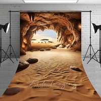 Aperturee Cave Entrance Sweep Photography Backdrop with Floor, View of African Savanna, Nature Scenery with Acacia Trees Photo Prop, 5x7ft (WxH)