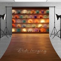 Aperturee Crystal Ball Shop Halloween Sweep Photography Backdrop with Floor, Shelves of Glowing Orbs, Wizard or Fortune Teller Prop, 5x7ft (WxH)