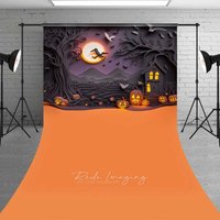 Aperturee Spooky Halloween Cake Smash Sweep Backdrop with Floor, Haunted House and Jack O' Lanterns, First Birthday Photo Prop, 5x7ft (WxH)