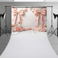 Aperturee Pink Bow 3D Floral Cloth Sweep Photography Backdrop, Textured Relief Art Studio Background
