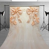 Aperturee Cream Beige Bow 3D Floral Sweep Photography Backdrop, Textured Relief Art Studio Prop