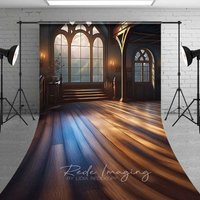 Aperturee Vintage Gothic Window View Sweep Backdrop Wooden Floor Studio Prop Moody Decoration Professional Photography Rubber Floor Mat