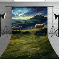 Aperturee Nativity Scene Sweep Photo Backdrop, Shepherds and Sheep Watching Star of Bethlehem, Religious Christmas Prop