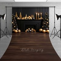 Aperturee Elegant Christmas Fireplace Sweep Photo Backdrop, Black Mantel with Gold Ornaments, Luxury Holiday Photo Prop, 5x7ft (WxH), 42 USD, sweep
