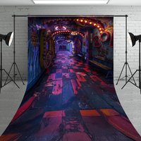 Aperturee Cyberpunk Graffiti Hallway Sweep Backdrop, 80s Neon Arcade and Urban Floor, Retro Party Photo Booth, 5x7ft (WxH), 42 USD, sweep backdrops,