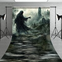 Aperturee Grim Reaper in Haunted Graveyard Sweep Backdrop, Misty Ghost Scene for Fine Art, Spooky Halloween Portraits, 5x7ft (WxH), 42 USD, sweep ba
