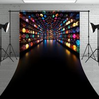 Aperturee Colorful Galaxy Orbs Sweep Backdrop, Abstract Glowing Spheres Wall, Futuristic Sci-Fi Studio Background, 5x7ft (WxH), 42 USD, sweep backdr