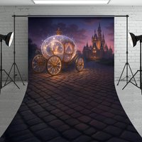 Aperturee Magical Princess Carriage Sweep Backdrop, Fairytale Castle at Night, Cinderella Inspired Birthday Cake Smash, 5x7ft (WxH), 42 USD, sweep b