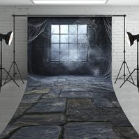 Aperturee Spooky Window with Cobwebs Sweep Backdrop, Haunted Stone Wall with Fog, Gothic Halloween Photo Shoots, 5x7ft (WxH), 42 USD, sweep backdrop