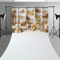 Aperturee Teddy Bear Room Sweep Backdrop, Nursery Bookshelf Full of Bears, We Can Bearly Wait Baby Shower Cake Smash, 5x7ft (WxH), 42 USD, sweep bac