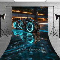 Aperturee Cyberpunk City Motorcycle Sweep Photo Backdrop Sci-Fi Theme Photo Background