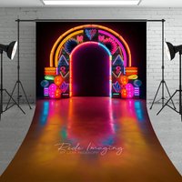Aperturee Retrowave Neon Geometric Sweep Photo Backdrop, 80s Style Party Photography Background Professional