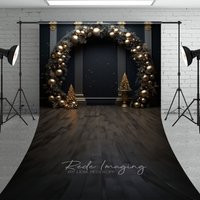 Aperturee Black and Gold Balloon Arch Sweep Backdrop, Elegant Christmas Decor, New Year's Eve Party Photo Floor Drop, 5x7ft (WxH)