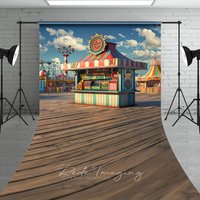 Aperturee Vintage Carnival Concession Stand Backdrop, Colorful Amusement Park Cake Smash Sweep Portrait Background