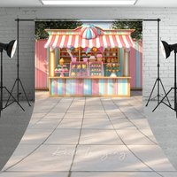 Aperturee Pastel Ice Cream Stand Cake Smash Backdrop, Sweet Cupcakes and Candy Shop Sweep Portrait Studio Background