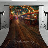 Aperturee Vintage Carousel Interior Fine Art Photography Backdrop, Colorful Amusement Park Sweep Studio Background