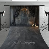 Aperturee Dark Abstract Texture Photography Backdrop, Vintage Chandelier Black Curtains Wood Sweep Studio Background