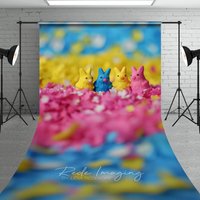 Aperturee Sweet Colorful Bunny Candies Easter Backdrop, Pink Floral Sprinkles Macro Sweep Portrait Studio Background