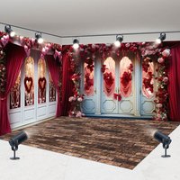 Aperturee Luxury Door Red Curtain Floral Room Set Backdrop, 7X7FT(Left Wall)+10X7FT(Right Wall)+10X7FT(Floor), 247.5 USD, MMHD7A05-R, MMHD7A14-B
