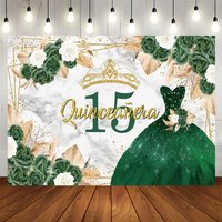 Aperturee Floral Quinceanera Green Sweet 15 Dress Backdrop, 5X3FT(1.5X1M), 15.07 USD, birthday backdrops, NYHD11316831-E