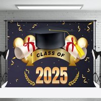 Aperturee Navy Blue Gold Ribbons Cap Congrats Grad Backdrop, 3X2FT(1MX0.6M), 14 USD, graduation backdrops, NYHD11429453-M