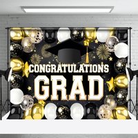 Aperturee Black Silver Gold Balloons Cheers Graduation Backdrop, 3X2FT(1MX0.6M), 14 USD, graduation backdrops, NYHD11429712-M