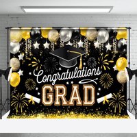 Aperturee Elegant Black Gold Balloons Glitter Backdrop For Grad, 3X2FT(1MX0.6M), 14 USD, graduation backdrops, NYHD11429714-M