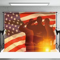 Aperturee Sunset Flag Saluting Soldier Armed Forces Day Backdrop, 3X2FT(1MX0.6M), 14 USD, commemorative backdrops, NYHD12808204-M