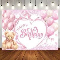 Aperturee Sweet Balloon Teddy Bear Bow Happy Birthday Backdrop, 5X3FT(1.5X3M), 90.48 USD, birthday backdrops, NYHD13001002-E