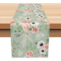 Aperturee Sweet Boho Floral and Leaves Table Runner, Fine Art Botanical Design, Fresh Autumn Kitchen or Dining Room Decor, 12