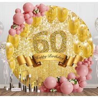Aperturee Gold Balloons Glitter Round 60Th Birthday Backdrop | Round Party Backdrop | Custom Round Backdrop | Custom Round Birthday Backdrop