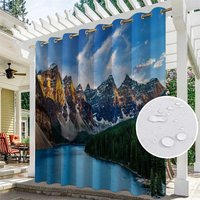 Aperturee Mountain Lake Scene Waterproof Outdoor Curtains For Porch, W52in x L84in, 19.99 USD, printed outdoor curtains, S0D11689-S