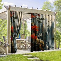 Aperturee Mountain Cliff Crane Waterproof Printed Outdoor Curtains, W52in x L84in, 19.99 USD, printed outdoor curtains, S0D12027-S