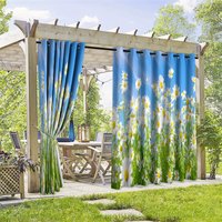 Aperturee Blue Sky Daisy Waterproof Printed Outdoor Curtains, W52in x L84in, 19.99 USD, printed outdoor curtains, S0D12034-S