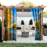 Aperturee Full Lake Scene Waterproof Printed Outdoor Curtains, W52in x L84in, 19.99 USD, printed outdoor curtains, S0D12035-S