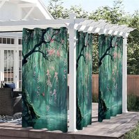Aperturee Floral Tree Green Waterproof Printed Outdoor Curtains, W52in x L84in, 87.43 USD, printed outdoor curtains, S0D12247-S