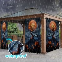 Aperturee Orange Moonlight Waterproof Printed Outdoor Curtains, W52in x L84in, 87.43 USD, printed outdoor curtains, S0D12255-S