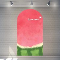 Aperturee Summer Red Green Watermelon Arch Backdrop, Watercolor Fruit Pattern, Perfect For Kids Party Decor, 1.6x4ft (50x12