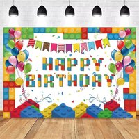 Aperturee Building Blocks Happy Birthday Backdrop, Colorful Bricks Print for Kids Party, Construction Toy Photo Booth Decor, 5x3ft (WxH)